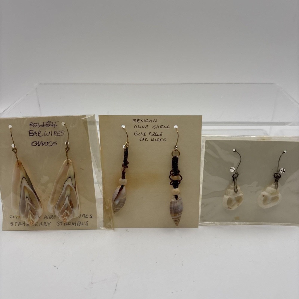 Vtg~Real Sea Shell~Pierced Dangle Earrings~Set of 3